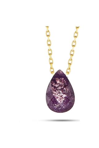 Moom Mücevherat Kadın Mor Damla Doğal Taşlı Kolye 14 Ayar Altın