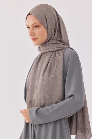 Mirsoy Scarf Daka Desen Parlak Jakar Şal - Gri Gri