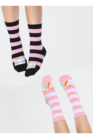 Casabony Cat&unicorn 2'li Paket Kız Çocuk Çorap-desenli