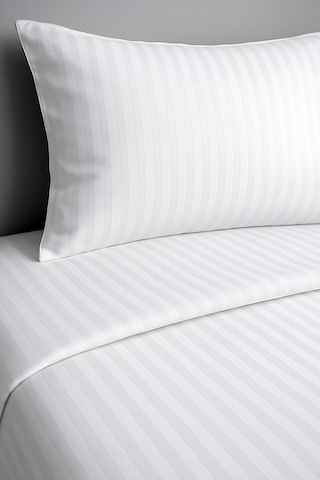 Pamuk Saten Çizgili Nevresim Takımı Çift Kişilik Beyaz