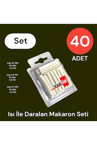 Tek-iş Isı İle Daralan Makaron Seti 40 Adet Beyaz 9.5 X 20 + 6.4 X 10 + 4.8 X 10 Adet