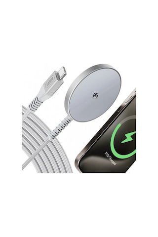 Halolock Mini Qi2 Sertifikalı, Magsafe 15w Kablosuz Şarj Cihazı, Gümüş Gri