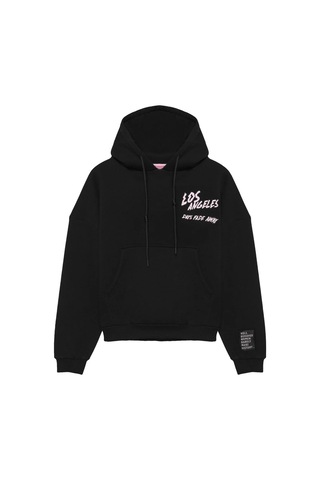 Olla Collection Sırtı Baskılı Kanguru Cepli Kapüşonlu Sweatshirt Siyah Siyah
