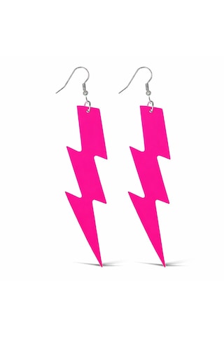 80 Ler 90& Apos Lar Retro Neon Pembe Şimşek Küpe 10 Cm 4801