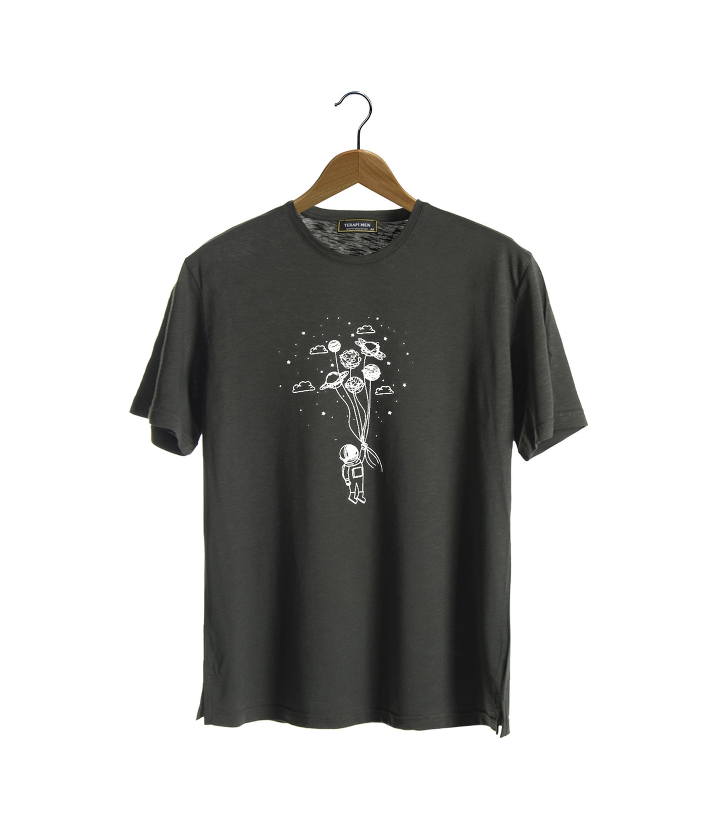 Veaven Unisex Koyu Yeşil Bisiklet Yaka Önü Balon Baskılı Oversize T-shirt Koyu Yeşil