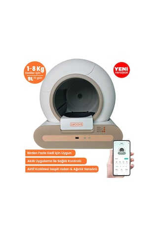 Groove Ti+ 65l Wi-fi Otomatik Akıllı Kedi Tuvaleti Kahverengi Ultra Sessiz+app Kontrol+akıllı Sensör+uv Filtre