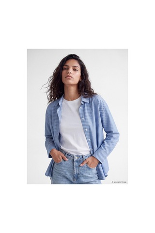 LC Waikiki Two Mt Shop Kalitesi Xsıde Mavi Çizgili Oversize Oxford Kadın Gömlek Mavi - 930114569 Mavi