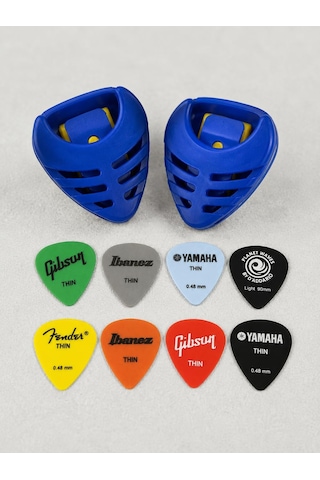 Gitar Pena Tutucu Lacivert, 2 Adet Ukulele Pena Şarjörü Ve 8 Adet Karışık İnce Çalma Penası Seti, Penalar Rastgele Renk Ve Model Gönderilir