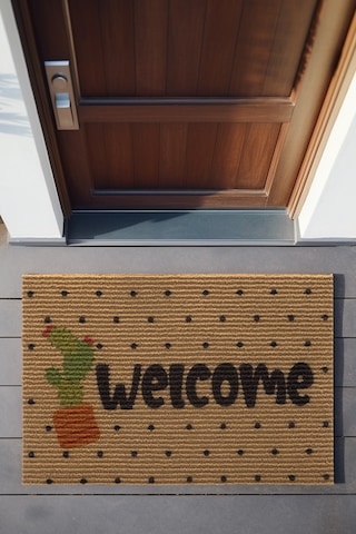 Koza Home Coco Welcome Kaktüs Paspas Dış Kapı Paspası Kıl Kapı Önü Paspası Naturel