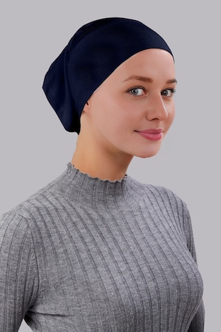 Tesettür Boru Bone Önü Dikişsiz Hazır Pratik Geçmeli Düz Bonesi Pamuk Likralı Penye Lacivert