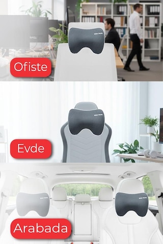 Carfort Büyük Visco Araç Boyun Yastığı Ortopedik Oto Koltuk Boyun Desteği Gri - Ergo Travel
