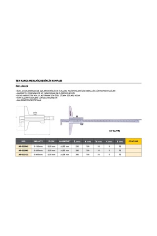 Fett 0-300mm Asimeto Tek Kanca Mekanik Derinlik Kumpası As-322122