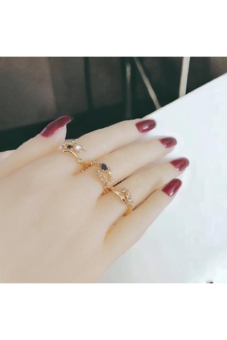 3'lü Modern Vintage Yüzük Seti Altın Renk Gold