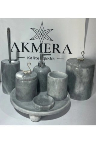 Lüks Gri Mermer Top Ayaklı 7 Parça Banyo Seti Grikuğu