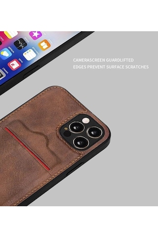 Apple Uyumlu iPhone 8 Kartlıklı Rich Boss Lüx Deri Kılıf Açık Kahve