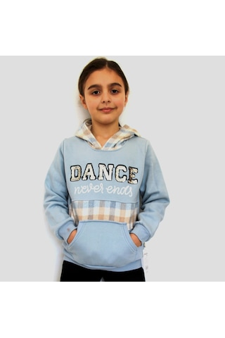 Milenawear by Milena Dance Nakışlı Cepli Kapüşonlu Kalın Kız Alt Üst Takım Mavi