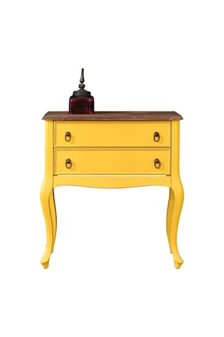 Roys Ahşap S3540 Sarı Üstü Ceviz Eskitme Çift Çekmeceli Komodin  T