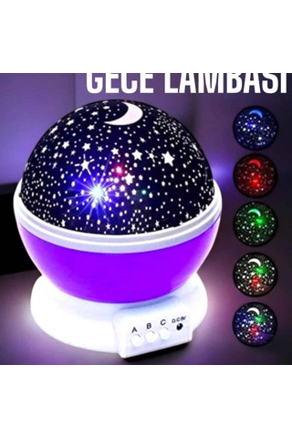 Yıldızlı Gökyüzü Projeksiyon Gece Lambası Dönen Mavi Ve Mor Işıklı Renkli
