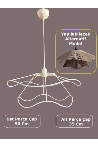 İç İçe Avize Teli , İskeleti 50x35 Cm Beyaz Statik Boyalı Duy Takımı Dahil Beyaz
