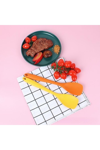 1 Adet Silikon Düz Başlı Spatula Entegre Hepsi Dahil Salata Kaşığı Yapışmaz Tencere Spatulası Silikon Mutfak Gereçleri Pembe