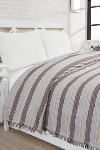 Pamuklu Gri Çarşaflı Lastikli Çarşaflı Pike Takımı 200x230 Kahverengi