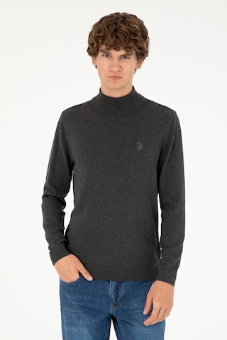 U.S. Polo Assn. Erkek Slim Fit Yarım Boğazlı Antrasit Melanj Basic Kazak 50293499-VR081