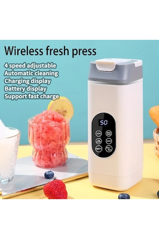 Elmpaly Beyaz Mini Usb Şarjlı Blender: 1500mah Pil, 4 Hız, Dijital Ekran, Otomatik Temizleme