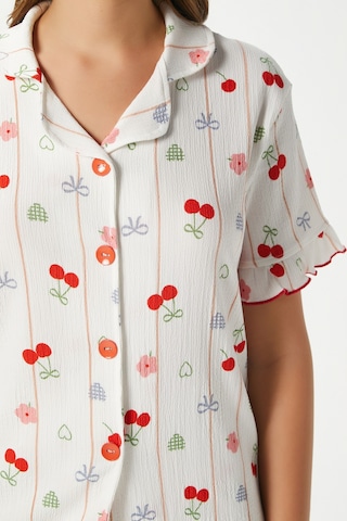 Ritnice Kadın Enda Fırfırlı Kurdela Desen Alt Üst Pijama Takımı