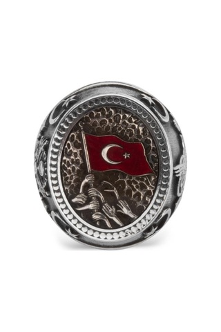 Türk Milleti Figürlü Bir Ölür Bin Diriliriz Yüzüğü