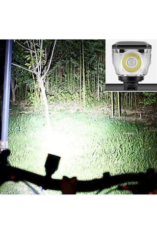 Buffer Solar Enerjili Usb İle Şarj Edilebilir Ledli Bisiklet Feneri Kornalı Ve Su Geçirmez Far Siyah