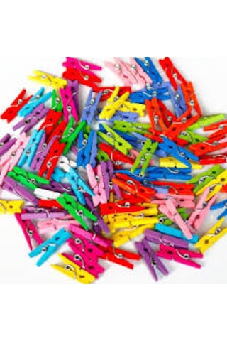 Dekoratif Süsleme Renkli Minik Ahşap Mandal 10+