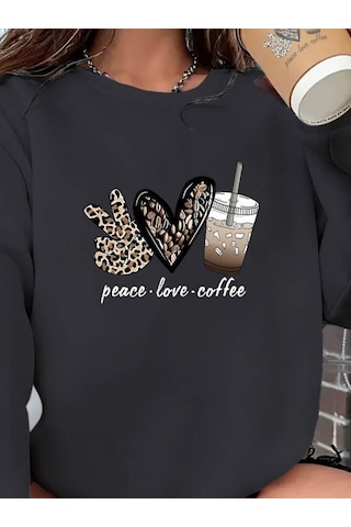 Leyla Sanat Sanata Yeni Bir Bakış Açısı Kadın Uzun Kollu Bisiklet Yaka Kalp Desenli Viskon Iki Iplik Bluz Antrasit