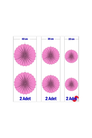Kağıt Yelpaze Süs, 6 Adetli Set, Pembe 0  -  99