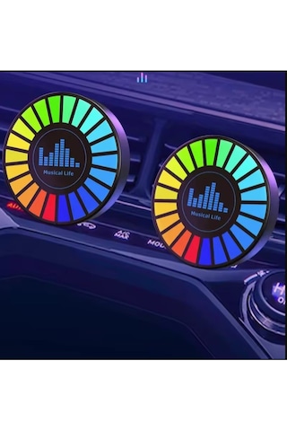 Rgb Sese Müziğe Duyarlı Araç İçi Kokulu Ritim Animasyonlu 22 Ledli Usb Şarjlı Led Yuvarlak Ekolayzer Çok Renkli