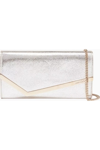 Jimmy Choo Jımmy Choo Emmie Glitter Clutch Çanta, Simli Deri, Zincir Askılı Lüks Gece Tasarımı Gümüş