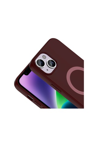 Apple iPhone Uyumlu 13 Kılıf M-safe Şarj Özellikli Zore Aris Silikon Kapak - Mürdüm