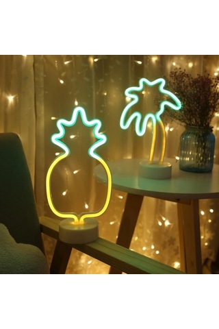 Gece Lambası Dekor Amaçlı Ananaslı Neon Led Masa Ve Hediyelik Lamba .