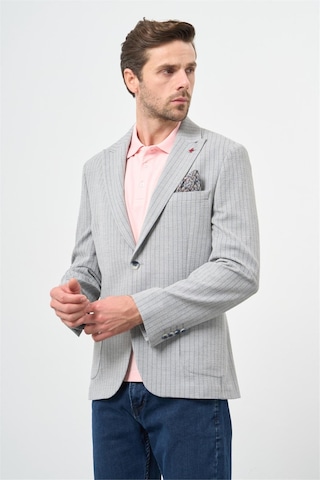 İmza Gri Çizgili Gofreli Kırlangıç Yaka Likralı 6 Drop Slim Fit Dar Kesim Klasik Ceket 1002240111 Gri