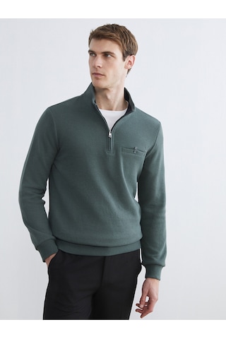 LC Waikiki Lc Waıkıkı Yeşil Fermuarlı Dik Yaka Erkek Sweatshirt