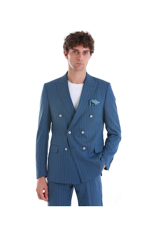 Hatemoğlu Mavi Slim Fit Çizgili Kruvaze Takım Elbise 33223024c014 65 Mavi