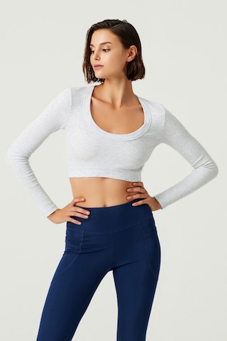 Los Ojos X Melodi Gri Pamuklu Fitilli Uzun Kollu Crop Spor Bluz Long Sleeve Kar Melanj