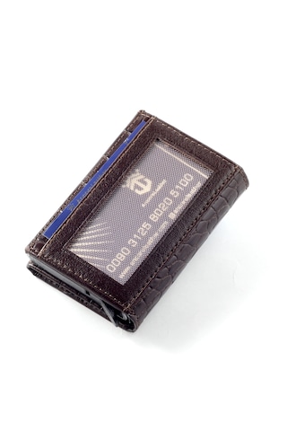 Ancora Leather Hakiki Deri Croco Mekanizmalı Erkek Cüzdanı Kahve Kahverengi