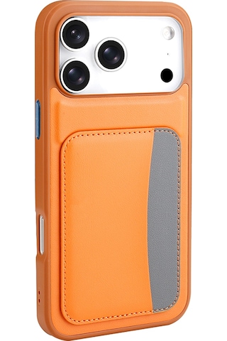 Apple Uyumlu iPhone 17 Pro Max Kılıf Kartlıklı Zore X-kart Silikon Kapak Turuncu