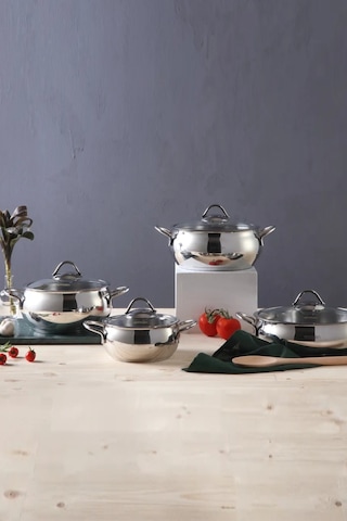 Emsan Cemre İndüksiyon Tabanlı 8 Parça Çelik Tencere Seti Inox