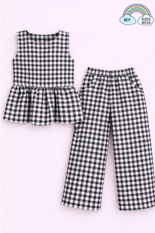 My Kids Wear Kız Çocuk Pötikareli Peplum Bluz Ve Pantolon Takımı 12693 Siyah - Beyaz