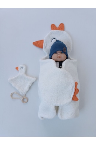 Kışlık Wellsoft Peluş Kuzu Kumaş Bebek Battaniyesi- Çok Amaçlı Minik Kuş Bebek Örtüsü -120x120cm Btn10257 Ekru