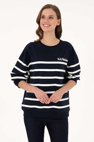 U.S. Polo Assn. Kadın Lacivert Çizgili Bisiklet Yaka Sweatshirt 50297279-VR033