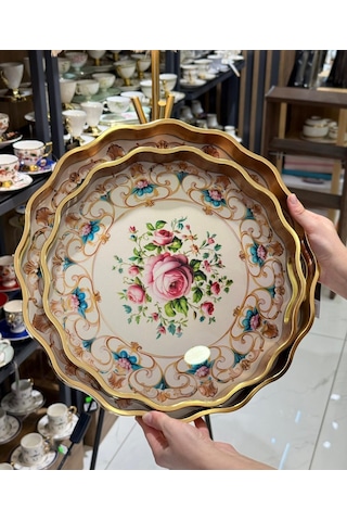 2li Zenva Rose Lüks Tepsi-5137 Çok Renkli