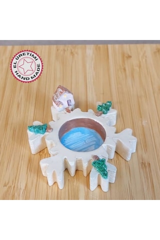 Uretti - Pınar 2572 5077 El Yapımı Çam Ağacı Motifli Sevimli Minyatür Mumluk Krem