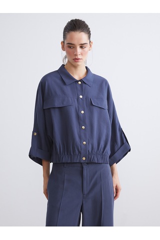 Lcw Vision Lacivert Modal Karışımlı Oversize Kadın Gömlek